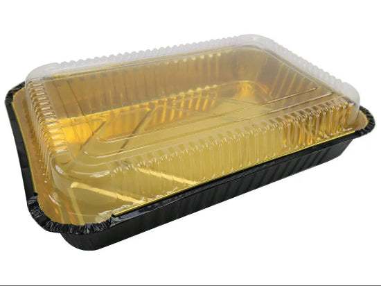 Disposable Colored Aluminum  4½  Lb. Carryout Pan with Plastic Lid #52180P KitchenDance