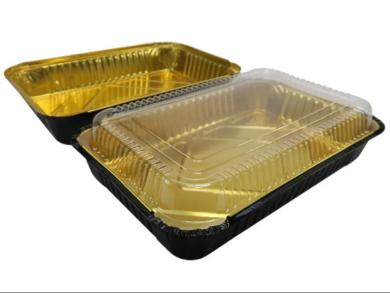 Disposable Colored Aluminum  4½  Lb. Carryout Pan with Plastic Lid #52180P KitchenDance
