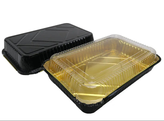 Disposable Colored Aluminum  4½  Lb. Carryout Pan with Plastic Lid #52180P KitchenDance