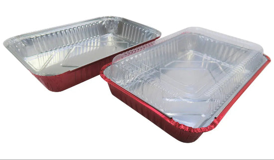Disposable Colored Aluminum  4½  Lb. Carryout Pan with Plastic Lid #52180P KitchenDance