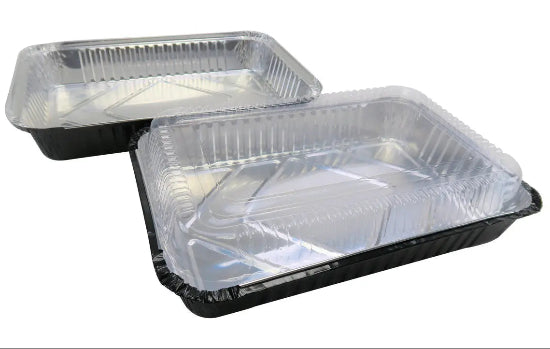 Disposable Colored Aluminum  4½  Lb. Carryout Pan with Plastic Lid #52180P KitchenDance