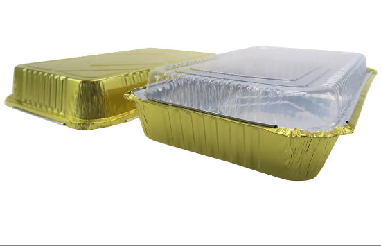 Disposable Colored Aluminum  4½  Lb. Carryout Pan with Plastic Lid #52180P KitchenDance