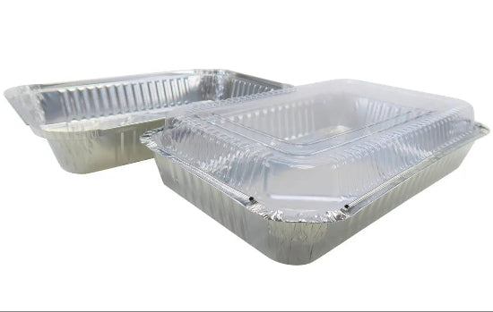 Disposable Colored Aluminum  4½  Lb. Carryout Pan with Plastic Lid #52180P KitchenDance