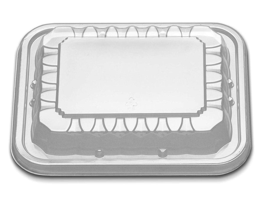 Bandeja rectangular HMR de 8" x 6,5" de polipropileno acanalado negro, 1 compartimento, 32 oz, con tapa