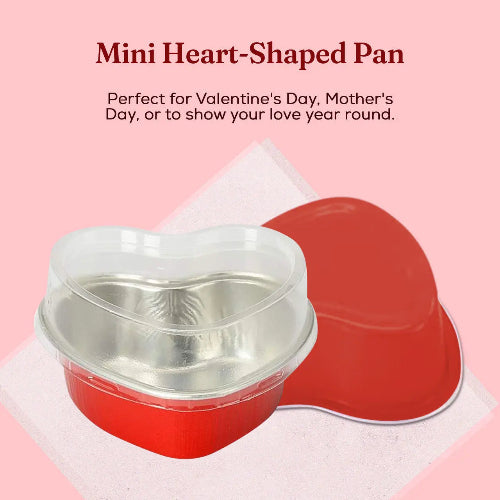 Disposable Mini Heart Shaped Foil Pan with Plastic Lid   #3055P KitchenDance