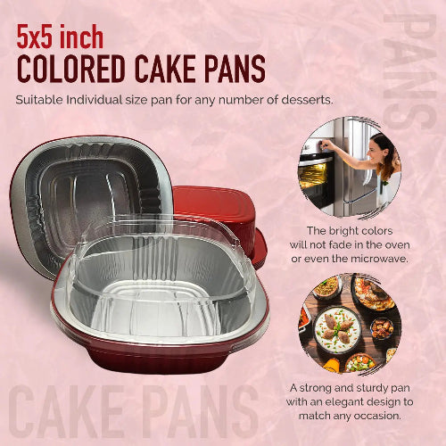 5" x 5" Colored Aluminum  Heavy Foil Square Pan with Lid Combo #A69P KitchenDance