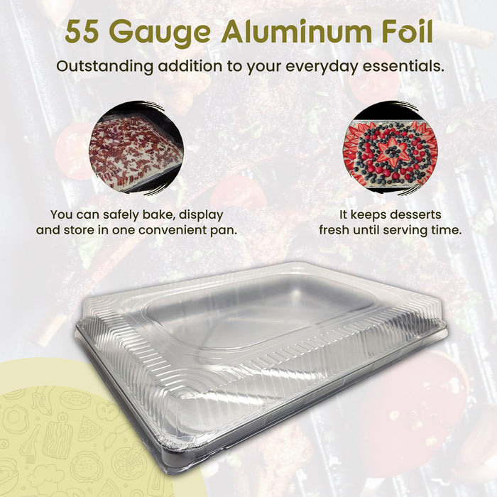 Disposable Foil 1/2 Sheet Cake Pan with Plastic Lid    #7300P