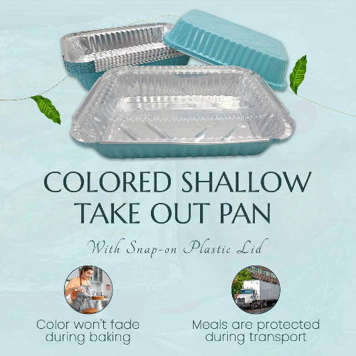 Colored 1½ lb. Shallow Foil Oblong Pan with Plastic Lid #6417P KitchenDance