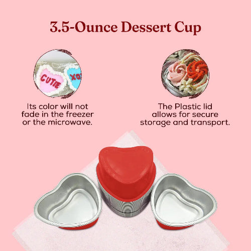 Disposable Mini Heart Shaped Foil Pan with Plastic Lid   #3055P KitchenDance