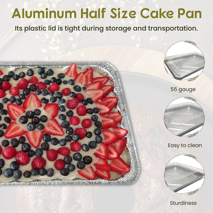 Disposable Foil 1/2 Sheet Cake Pan with Plastic Lid    #7300P