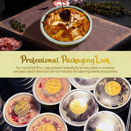 8 oz. Smooth wall Disposable Round Foil Pan with Snap-on Plastic Lid  #A42P KitchenDance