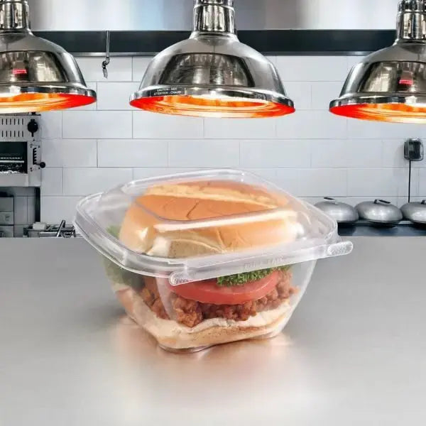 Safe-T-Chef 5 x 5 Tamper evident & tamper resistant microwaveable clamshell, 32 oz. - #C5532D Inline Plastics