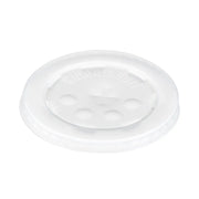 Dart Solo 12-24 oz. Translucent HIPS Plastic Straw-Slotted Lid with ID Buttons - Sleeve of 125 - #L16BL-0100 Dart Container