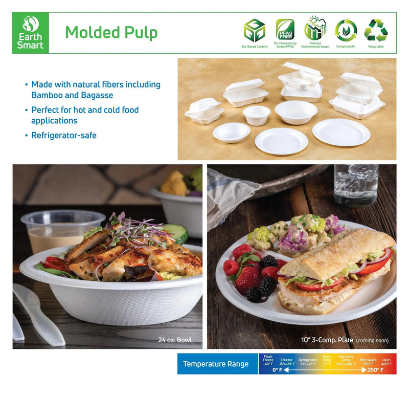 8 x 8 x 3 Molded Fiber 1 Compartment Hinged Take Out Containers D & W Fine pack