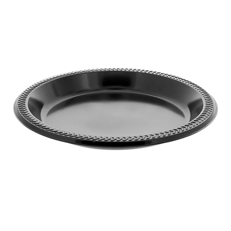 10.25" Meadoware Impact Black HIPS Plastic Plate - Sleeve of 125 - #MI10EY