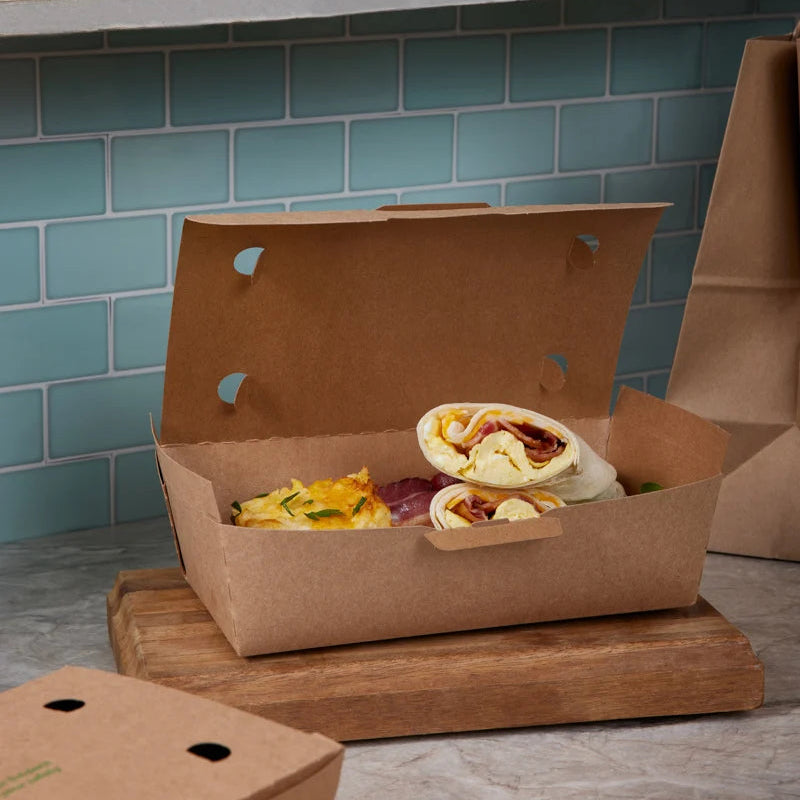 4S Tamper-Evident Kraft Paperboard OneBox Takeout Container - #NOB04SKECTE