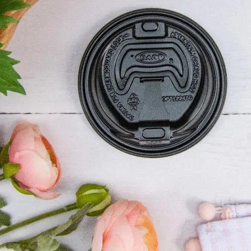 Dart 12-24 oz. Black HIPS Plastic Optima® Reclosable Lid - Sleeve of 100 - #OPT1224TGB