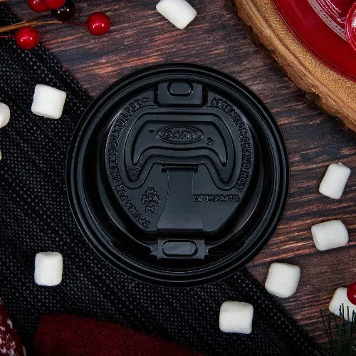Dart 12-24 oz. Black HIPS Plastic Optima® Reclosable Lid - Sleeve of 100 - #OPT1224TGB