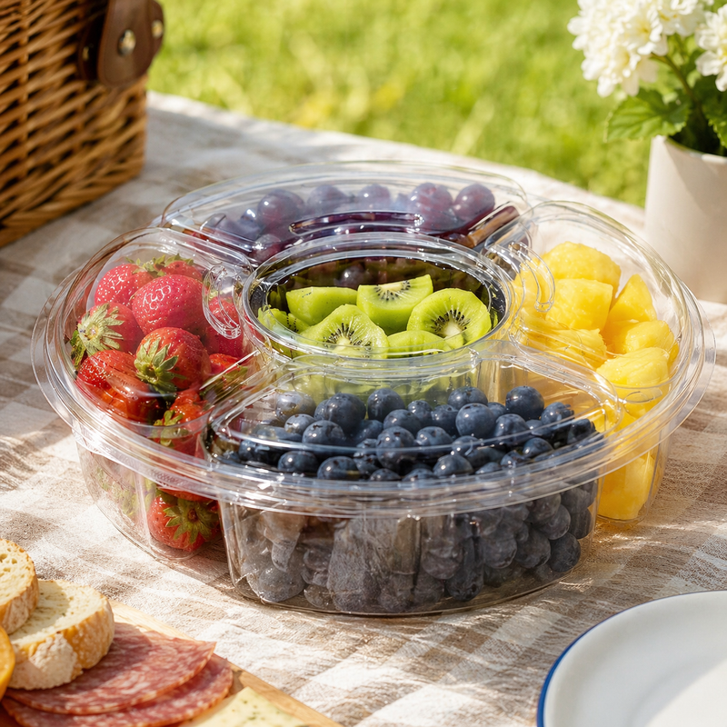 142 oz. Two Piece Round Snack Platter with 5 Compartments - #PL142C