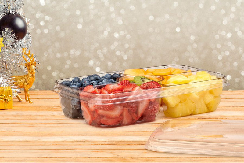 117 oz. Rectangular Two Piece 4-Compartment Deli Platter with Center Dip Cup - #PLQ116C4R