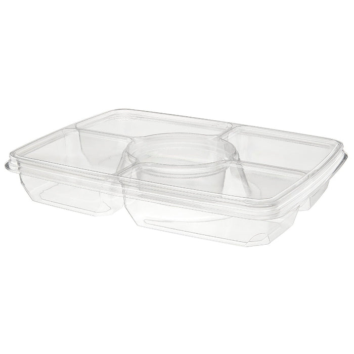 117 oz. Rectangular Two Piece 4-Compartment Deli Platter with Center Dip Cup - #PLQ116C4R