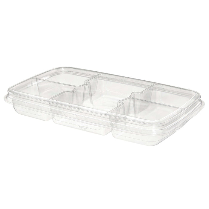 42 oz. Clear PET Plastic Two-Piece Platter with 5 Compartments - #PLQ40C5F
