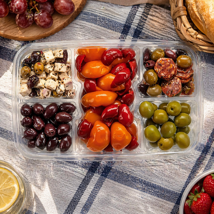 42 oz. Clear PET Plastic Two-Piece Platter with 5 Compartments - #PLQ40C5F