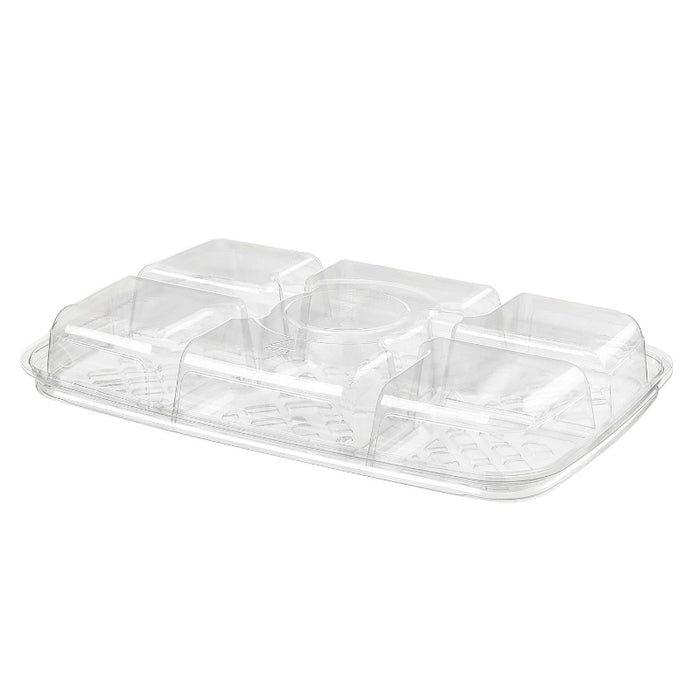 42 oz. Two-Piece 5-Compartment Plastic Platter with Anti-Migration - #PLQ40C5