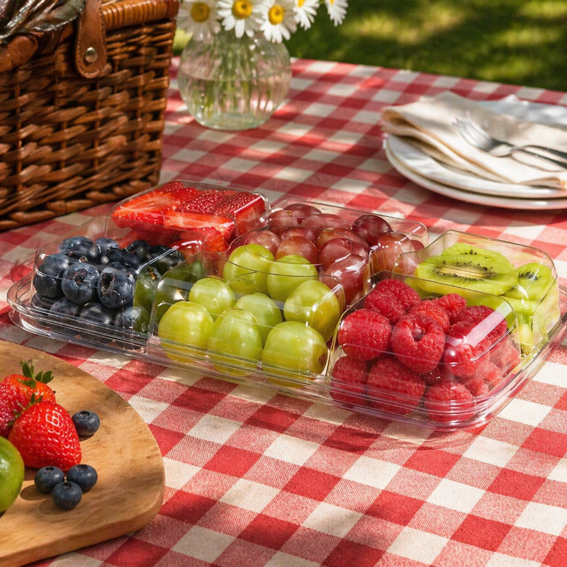42 oz. Two-Piece 5-Compartment Plastic Platter with Anti-Migration - #PLQ40C5