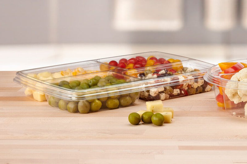 98 oz. Clear PET Plastic Two-Piece Platter with 4 Compartments - #PLQ98C4