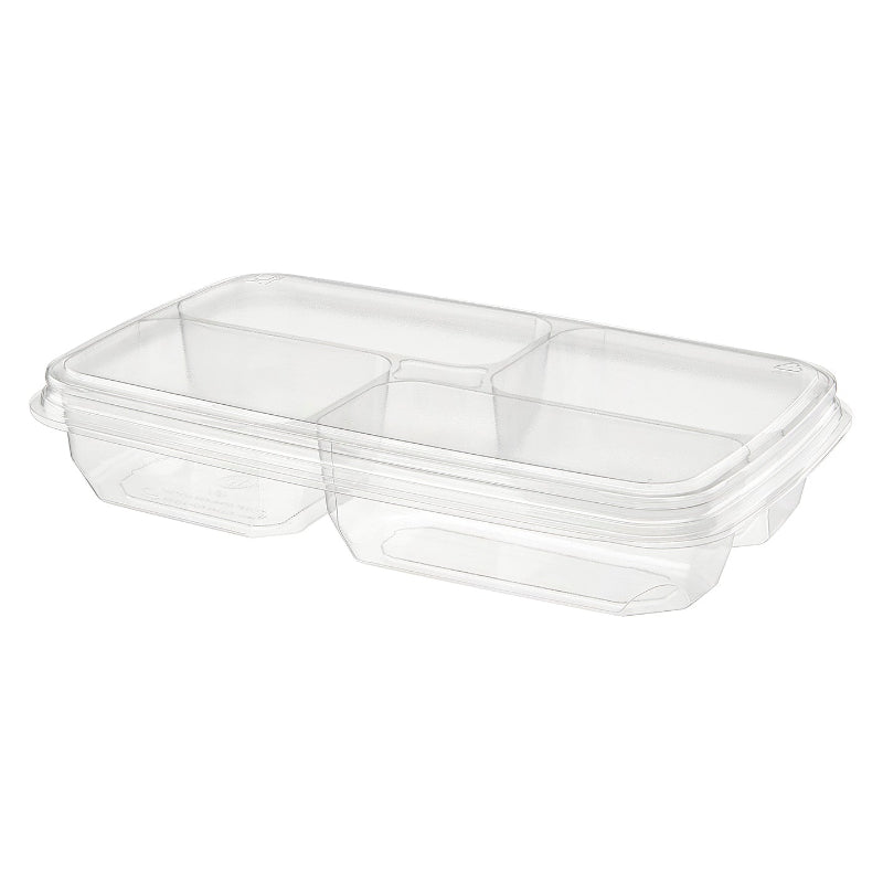50 oz. Clear PET Plastic Two-Piece Platter with 4 Compartment - #PLQ50C4