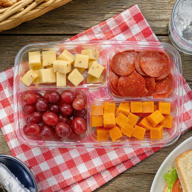 50 oz. Clear PET Plastic Two-Piece Platter with 4 Compartment - #PLQ50C4