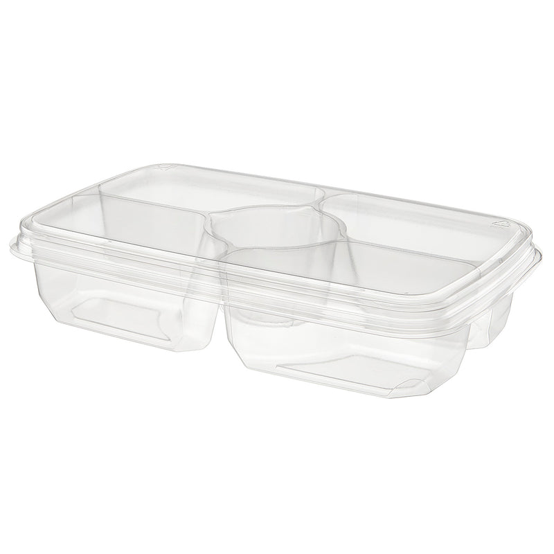 56 oz. Two Piece 4-Compartment Deli Platter with Center Dip Cup - #PLQ56C4R