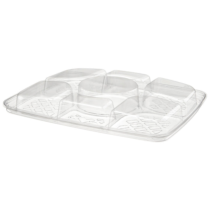 80 oz. Two-Piece 6 Compartment Platter with Center Dip Cup - #PLQ80C6R