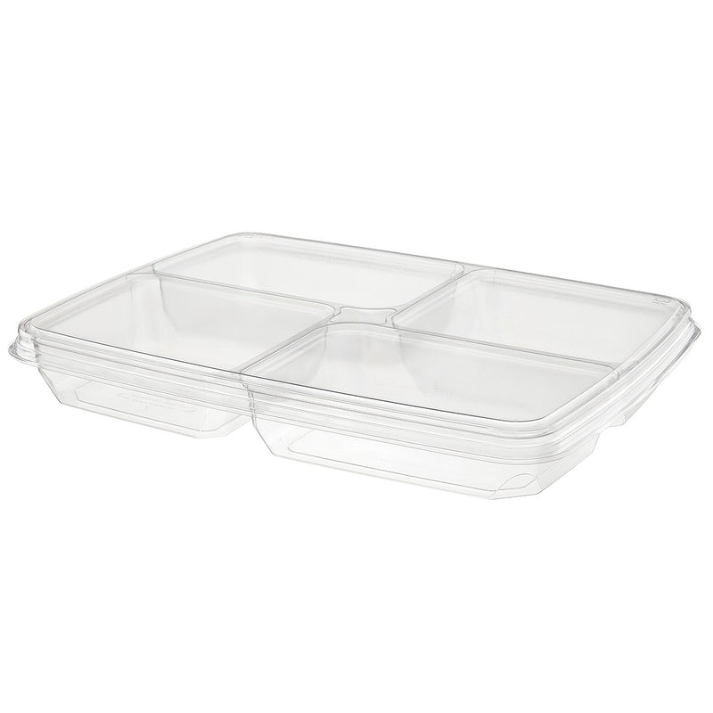 98 oz. Clear PET Plastic Two-Piece Platter with 4 Compartments - #PLQ98C4