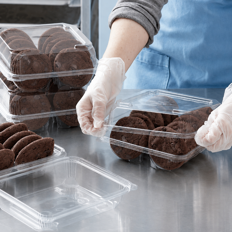 10-Count Rectangular Hinged Plastic Cookie Container - #PS104A