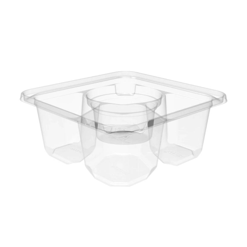 6" Clear PET Plastic 3-Compartment Tamper-Evident Container w/ Well - #SBTG3W