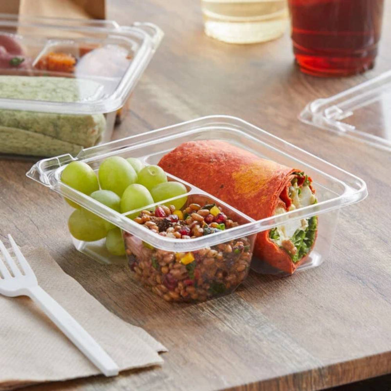 6" Clear PET Plastic 3-Compartment Tamper-Evident/Resistant Container - #SBTG3