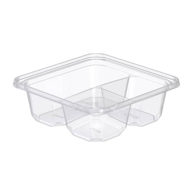 6" Clear PET Plastic 3-Compartment Tamper-Evident/Resistant Container - #SBTG3