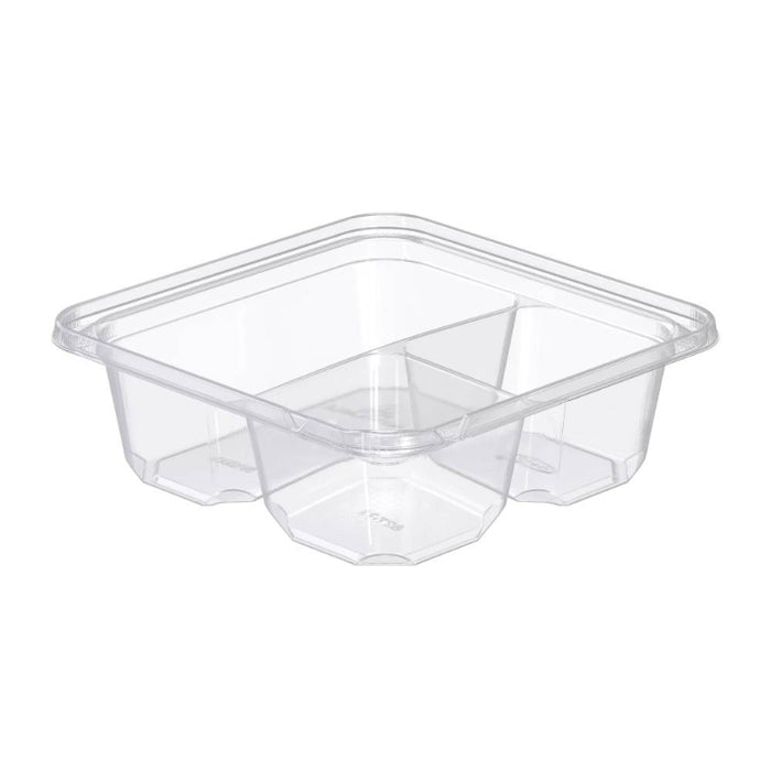 6" Clear PET Plastic 3-Compartment Tamper-Evident/Resistant Container - #SBTG3