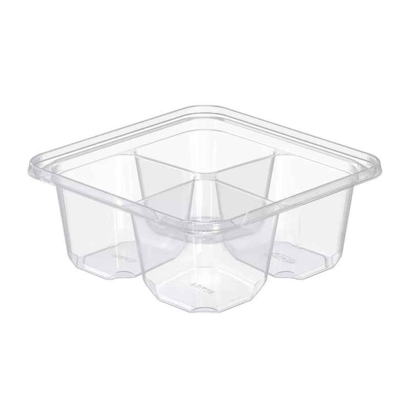 6" PET Plastic 4-Compartment Tamper-Evident/Resistant Clear Container - #SBTG4