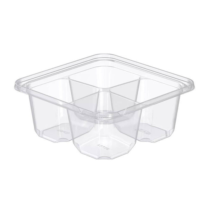 6" PET Plastic 4-Compartment Tamper-Evident/Resistant Clear Container - #SBTG4