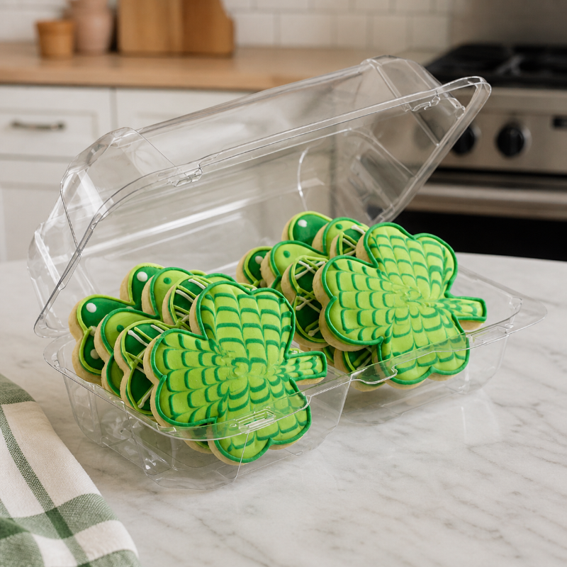 60 oz. Rectangular 2-Compartment Plastic Cookie Container with Barlock - #SC35C2