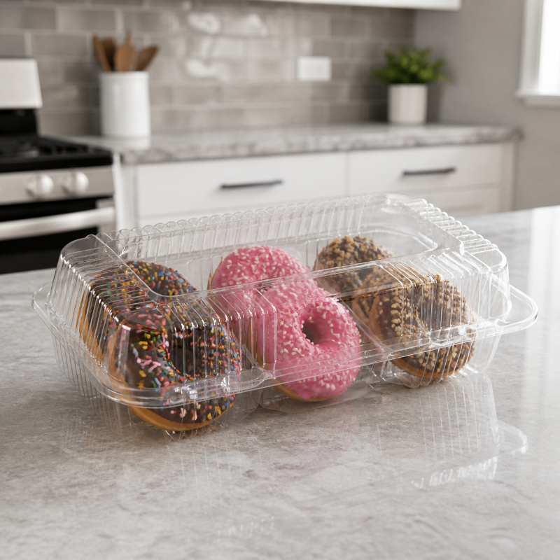 80 oz. Rectangular 3-Compartment Plastic Donut Container with Barlock  - #SLP041