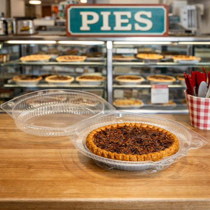 10" Clear Clamshell Pie Container with Low Dome Lid - #SLP110