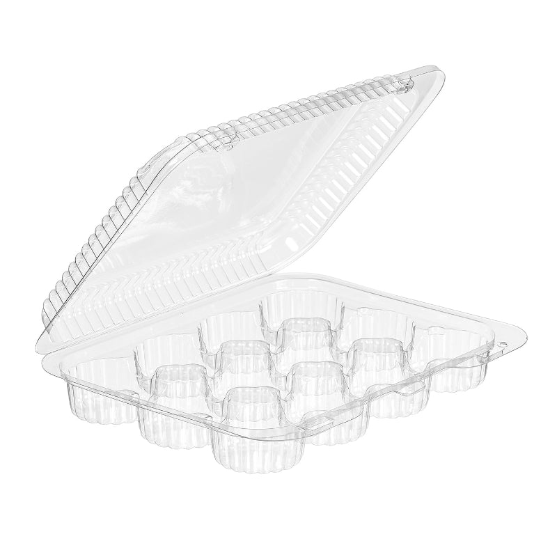 12-Count Rectangular Mini Muffin PET Plastic Hinged Container with Low Dome Lid - #SLP34S