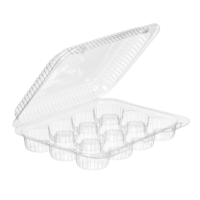 12-Count Rectangular Mini Muffin PET Plastic Hinged Container with Low Dome Lid - #SLP34S