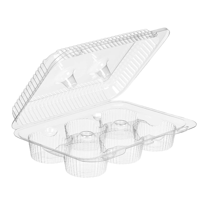 6-Count Rectangular Hinged PET Plastic Cupcake Container - #SLP36