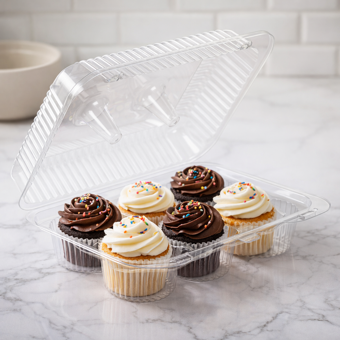 6-Compartment Plastic Cupcake Container with Dome Lid - #CPC46