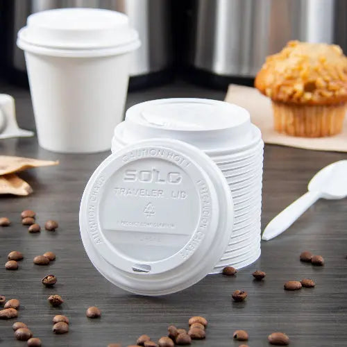 Dart Solo 10-24 oz. White PS Plastic Traveler® Dome Cup Lid - Sleeve of 100 - #TLP316-0007